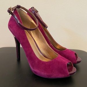BCBGeneration Suede Purple Peep Toe Heels 7.5